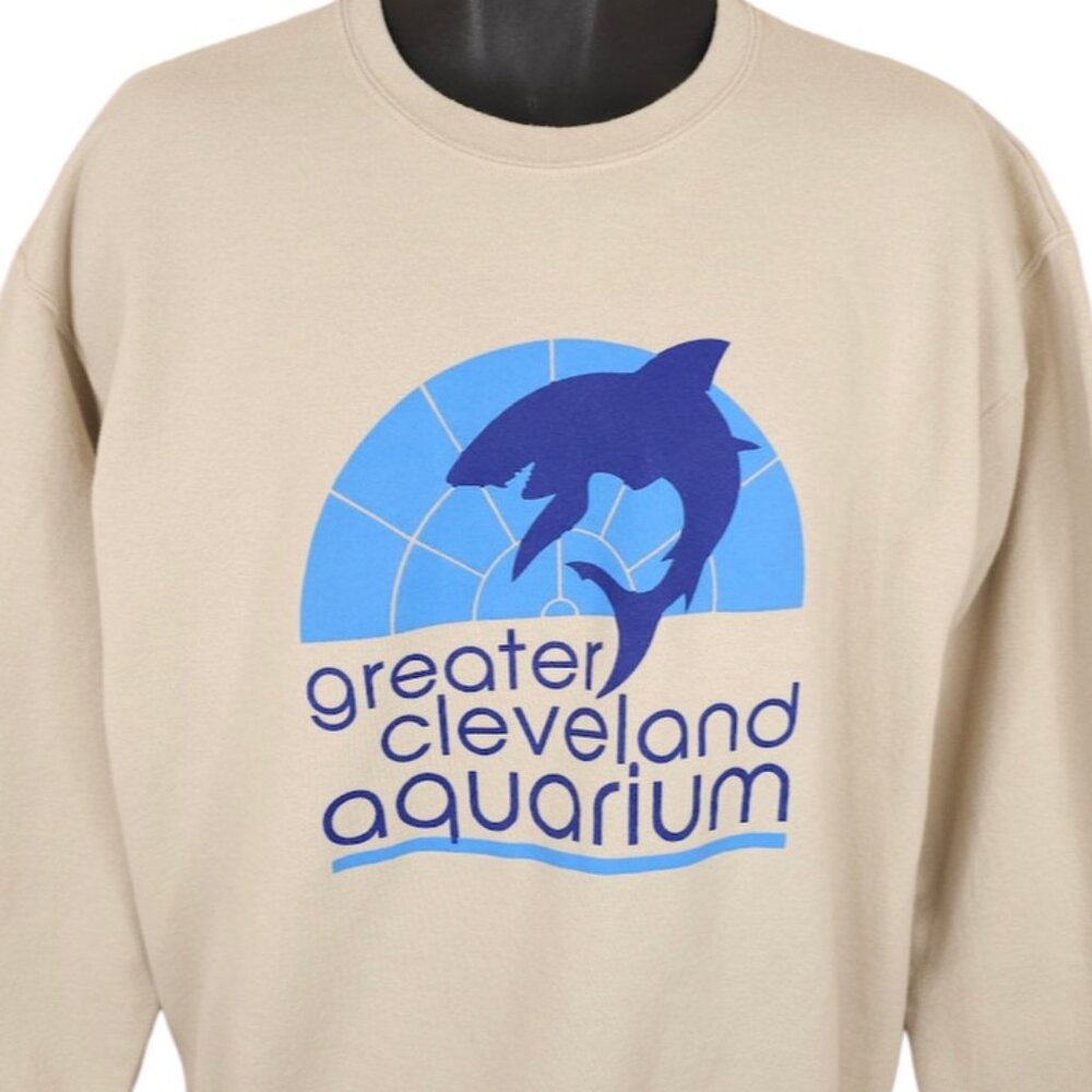 Vintage Greater Cleveland Aquarium Sweatshirt Mens Size Large Beige Y2K Souvenir